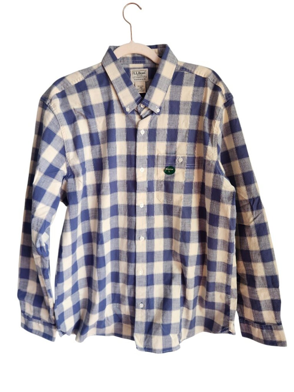 LL Bean Shirt Large Mens Comfort Stretch Chambray Traditional Untucked Fit Check